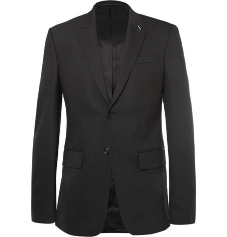 black slim fit wool blend suit jacket