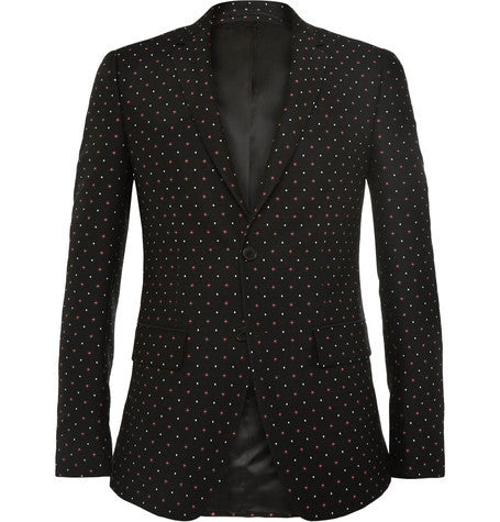 black slim fit embroidered boucle blazer