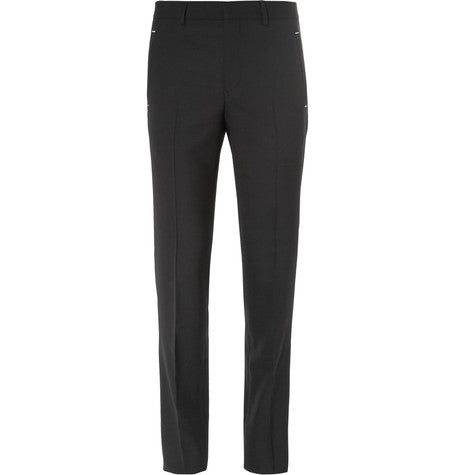black slim fit wool blend suit trousers