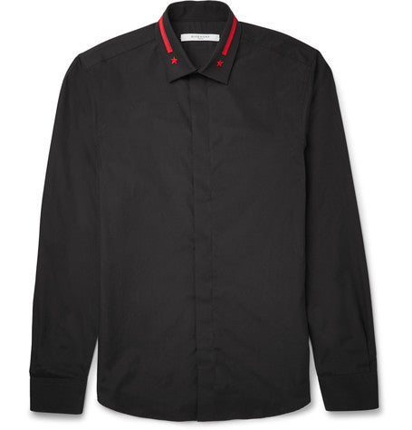 slim fit embroidered cotton poplin shirt