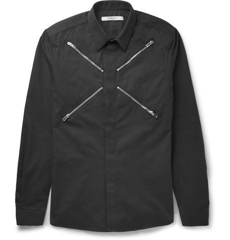 slim fit zip detailed cotton shirt