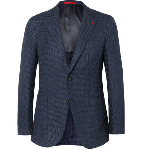 navy slim fit cotton and silk blend blazer