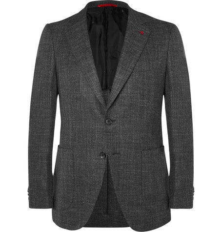 grey slim fit wool  silk  linen and cashmere blend blazer