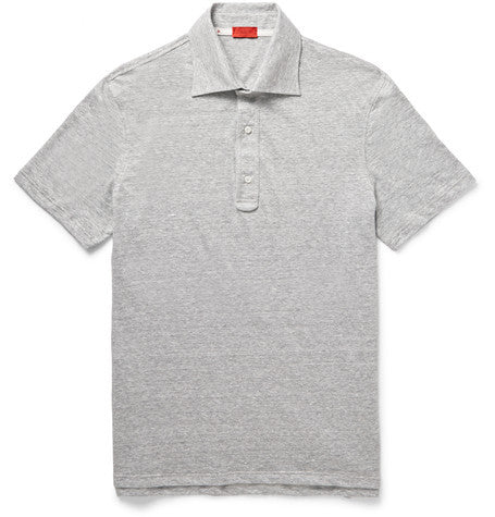 slim fit melange linen and cotton blend polo shirt