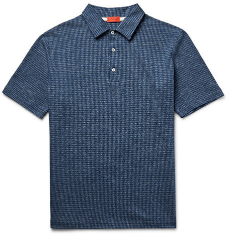 slim fit patterned knitted cotton polo shirt