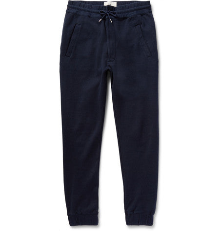 slim fit tapered waffle knit cotton trousers