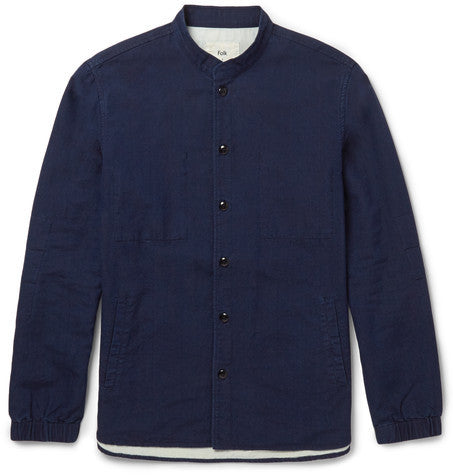 grandad collar cotton chambray overshirt