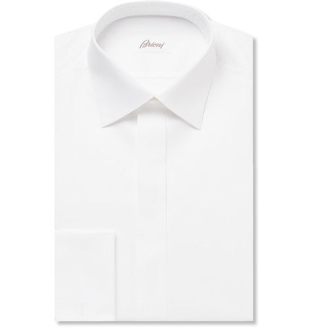 white bib front double cuff cotton dress shirt
