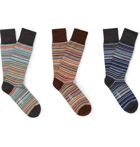 three pack striped cotton blend socks