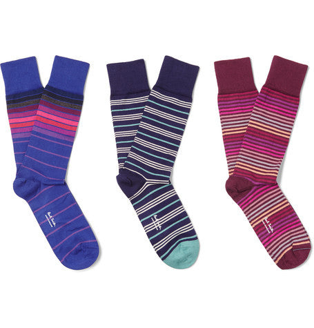 three pack striped stretch cotton blend socks