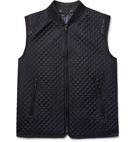 leather trimmed quilted silk gilet