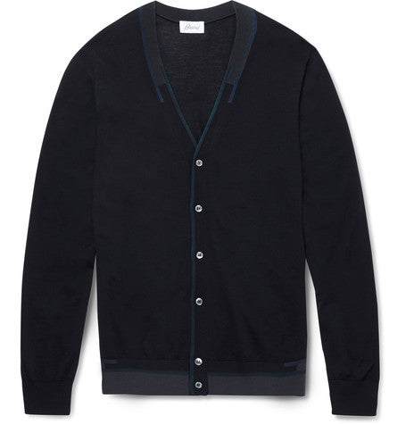 slim fit wool  silk and cashmere blend cardigan