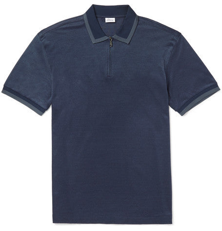 slim fit cotton and silk blend pique polo shirt