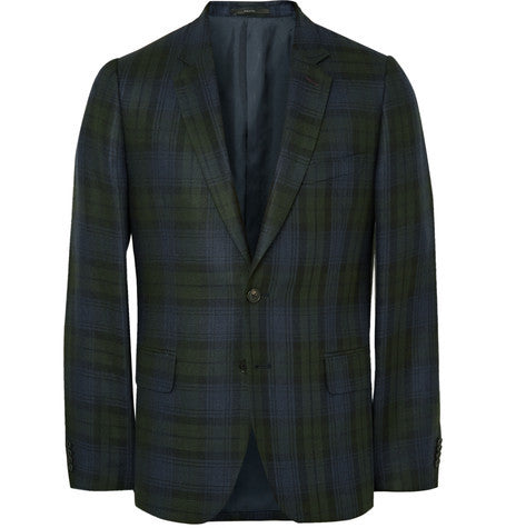 london soho slim fit checked silk  linen and wool blend blazer