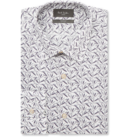 london soho slim fit leaf print cotton shirt