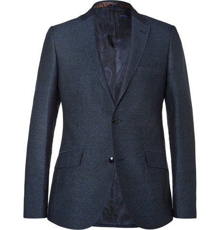 navy slim fit herringbone cotton  linen and wool blend blazer