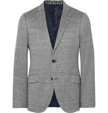 blue slim fit herringbone woven blazer