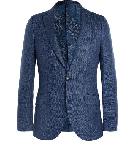 blue minerva slim fit linen and cotton blend hopsack blazer