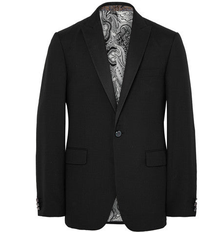 black slim fit striped silk tuxedo jacket