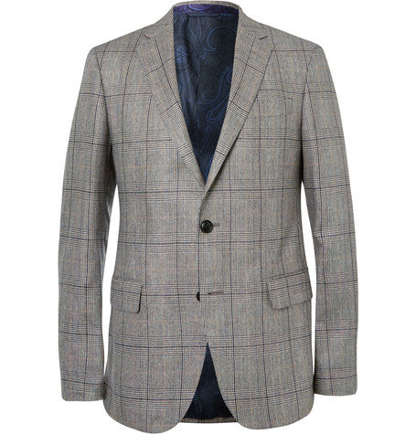 prince of wales checked silk suit jacket