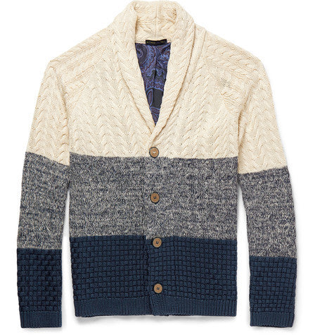 slim fit contrast knit cotton cardigan