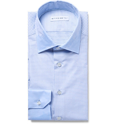 blue mercurio slim fit cotton jacquard shirt