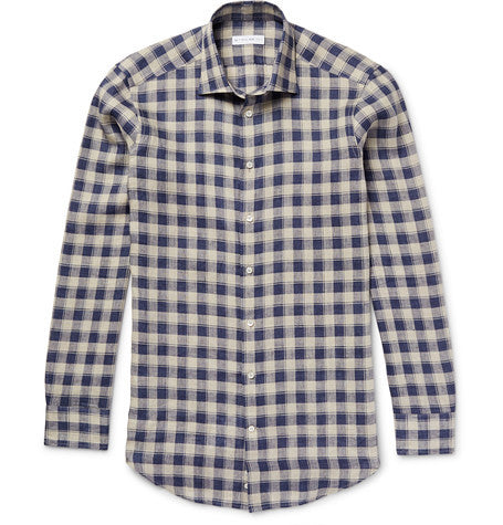 mercurio slim fit checked linen shirt