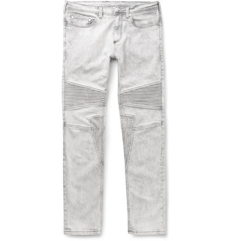 slim fit bleached stretch denim biker jeans