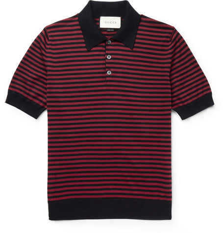 slim fit striped cotton and cashmere blend polo shirt