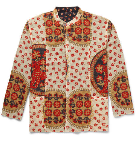 reversible grandad collar printed cotton shirt