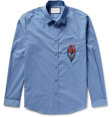 slim fit embroidered muslin shirt