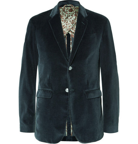 petrol slim fit cotton velvet blazer