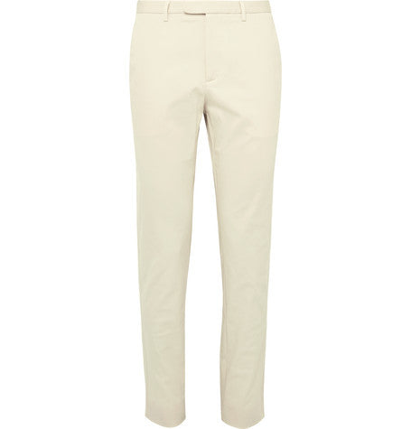 slim fit stretch cotton gabardine trousers