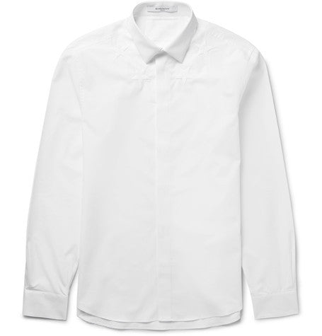 slim fit star embroidered cotton poplin shirt