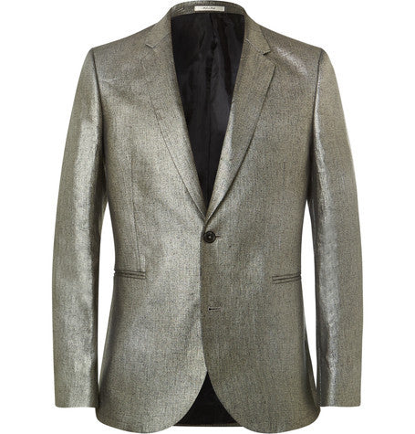 silver slim fit linen blazer