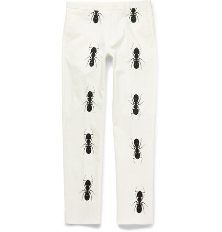 slim fit ant print cotton blend trousers