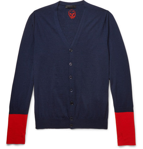 slim fit colour block cashmere cardigan