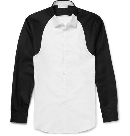 slim fit two tone cotton pique shirt