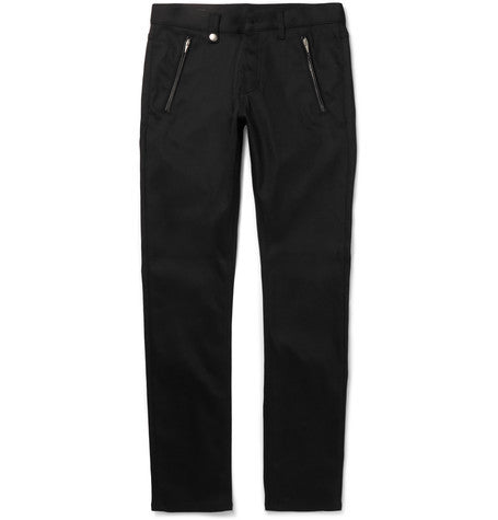 slim fit leather trimmed cotton drill jeans
