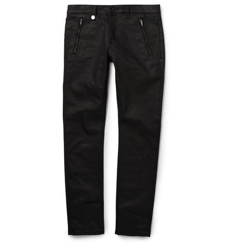 slim fit studded waxed denim jeans