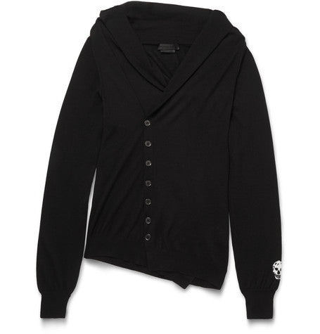 slim fit shawl collar asymmetric cashmere cardigan