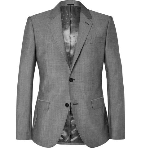 grey slim fit wool and mohair blend suit jacket