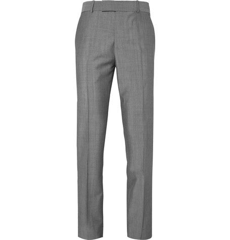grey slim fit wool and mohair blend suit trousers