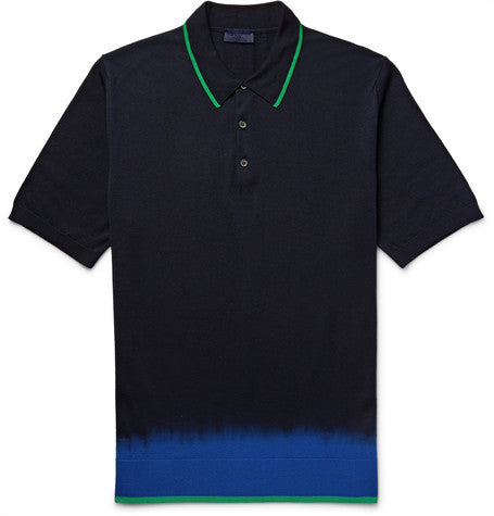 slim fit dip dyed wool polo shirt