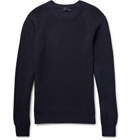 slim fit ribbed melange cotton and wool blend sweater