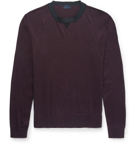 mesh detailed cotton and merino wool blend sweater