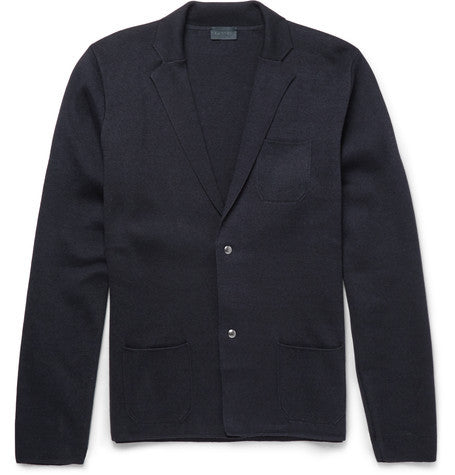 slim fit wool and cotton blend cardigan
