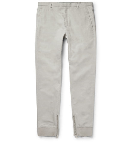 slim fit cotton and silk blend trousers