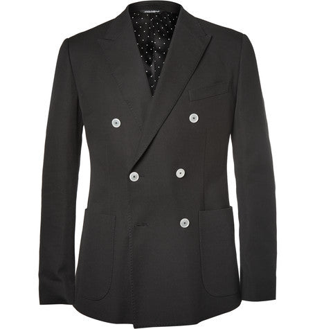 black double breasted cotton pique blazer