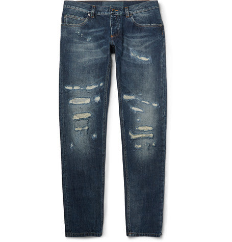 gold fit distressed denim jeans